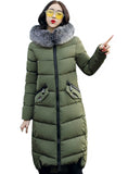 Hooded Coat Fur Collar Thicken Warm Long Jacket