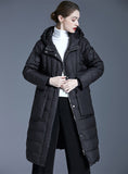 Loose Long Warm White Duck Down Coat Hooded