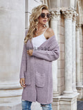 Contrast Color Loose Mid-Length Pocket Knitted Cardigan