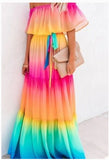 Large Size Chest Wrap Printed Ombre Full Skirt Dress