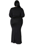 Plus Size Long Sleeve V Neck Bodycon Maxi Dresses