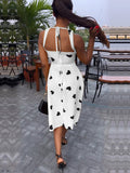 Sleeveless Printed Drawstring Bodycon Midi Dresses