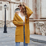 Contrast Color Loose Mid-Length Pocket Knitted Cardigan