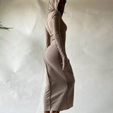 Reverse Side Hooded Long Sleeved T-Shirt Dresses