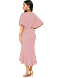 Ruffle Short Sleeve Bodycon Midi Dresses