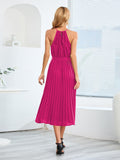 Sleeveless Halter Off Shoulder Pleated Maxi Dresses