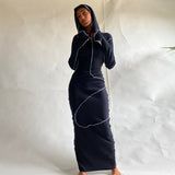 Reverse Side Hooded Long Sleeved T-Shirt Dresses