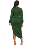 Long Sleeves Ruched Asymmetrical Midi Dresses