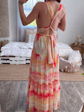 Gradient Print Halter Backless Maxi Dress