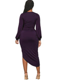 Long Sleeves Ruched Asymmetrical Midi Dresses