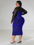 Long Sleeve Mesh Patchwork Plus Size Midi Dresses