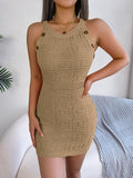 Sleeveless Knit Button Bodycon Mini Dresses