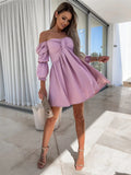 Puff Sleeve Off Shoulder Ruffle Mini Dresses