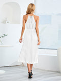 Sleeveless Halter Off Shoulder Pleated Maxi Dresses