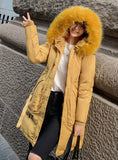 Long Letter Print Parkas Coat Double Warm Big Fur