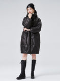 Black Glossy Thick Loose Hooded White Duck Down Coat