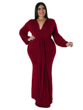 Plus Size Long Sleeve V Neck Bodycon Maxi Dresses