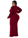 Plus Size Long Sleeve V Neck Bodycon Maxi Dresses