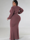 Long Sleeve V Neck Bodycon Maxi Dresses