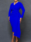 Long Sleeve V Neck Bodycon Midi Dresses