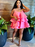 Sleeveless Ruffle Solid Color Mini Dresses