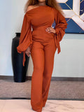 Long Sleeves One Shoulder Tie Up Jumpsuits