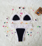 Colorful Crochet Trim Neoprene Triangle Brazilian Bikini Swimsuit - Two Piece Set