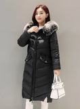 Down Jacket Hooded Cotton Long Fur Collar Slim