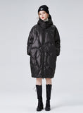 Black Glossy Thick Loose Hooded White Duck Down Coat