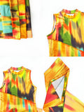 Sleeveless Round Neck Printed Bodycon Maxi Dress
