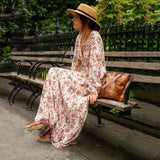 Printed Lantern Sleeves Full Hem Bohemian Maxi Dresses