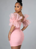 Ruffle Sleeves Ruched Bodycon Mini Dresses