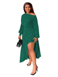 Long Sleeve Ruched Side Split Maxi Dresses