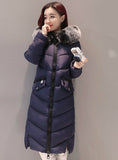 Down Jacket Hooded Cotton Long Fur Collar Slim