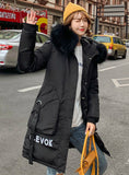 Long Letter Print Parkas Coat Double Warm Big Fur