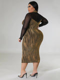 Long Sleeve Mesh Patchwork Plus Size Midi Dresses