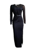 Long Sleeve Mesh Patchwork Split Maxi Dresses