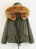 Large Fur Ccollar With Hat Cotton-padded Jacket