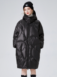 Black Glossy Thick Loose Hooded White Duck Down Coat