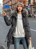 Long Letter Print Parkas Coat Double Warm Big Fur