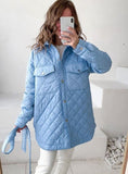 Buckle Lapel Loose Rhombus Cotton-padded Jacket