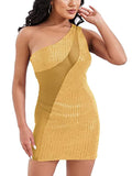 One Shoulder Sleeveless Glitter Sequin Bodycon Mini Dresses