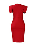 Short Sleeve Side Slit Shiny Trim Bodycon Midi Dress