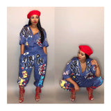 Cartoon Letter Print Button Loose Jumpsuits