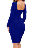 Square Neck Backless Ruched Midi Dresses