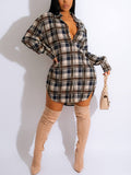 Long Sleeve Plaid Shirt Mini Dresses