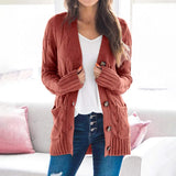 Cable Knit Dual Pocket Drop Shoulder Cardigan