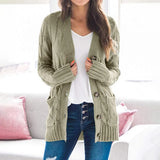 Cable Knit Dual Pocket Drop Shoulder Cardigan