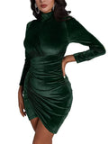 Long Sleeves Velvet Ruched Mini Dresses