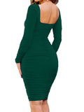 Square Neck Backless Ruched Midi Dresses